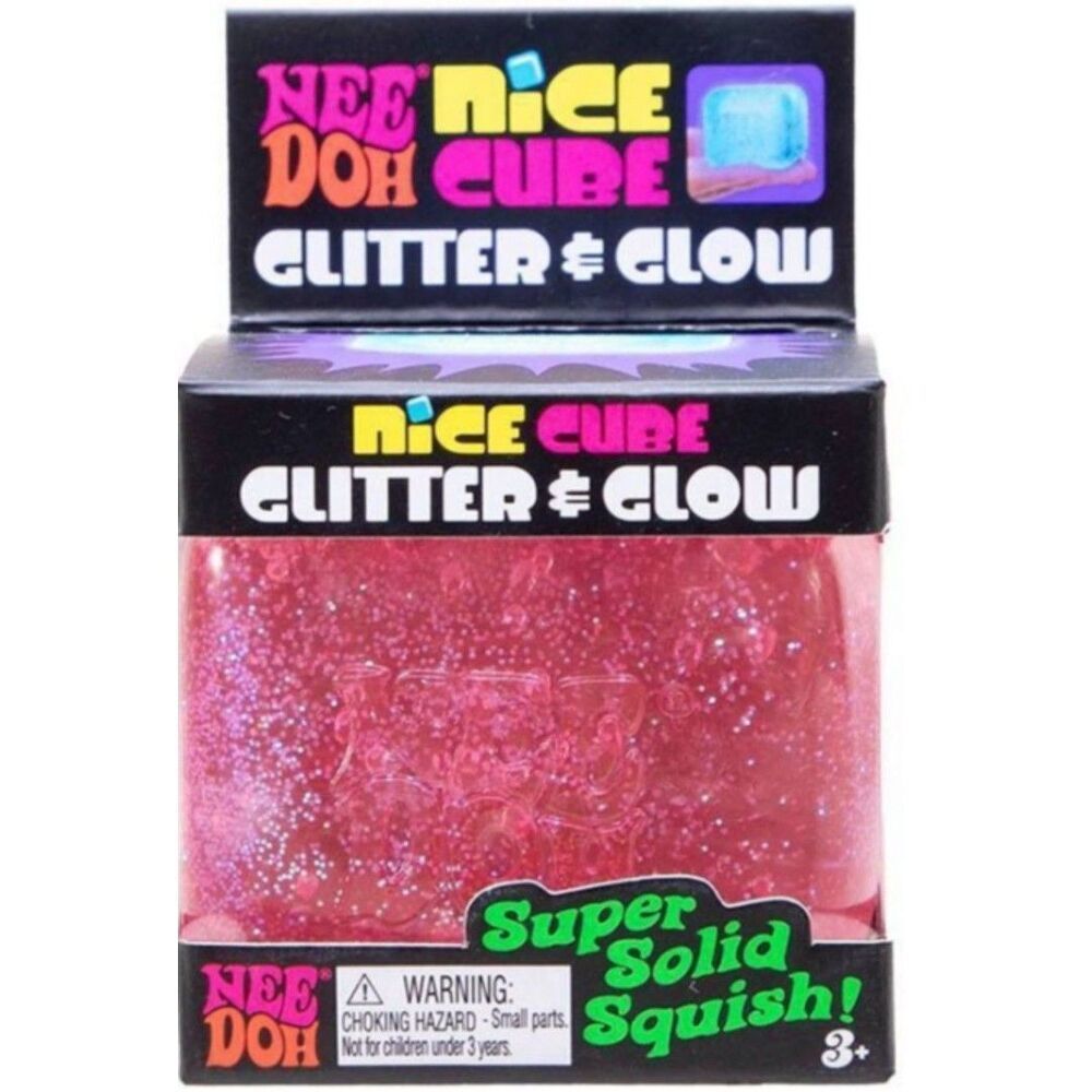 NeeDoh Nice Cube Glitter Glow in the Dark Super Pink